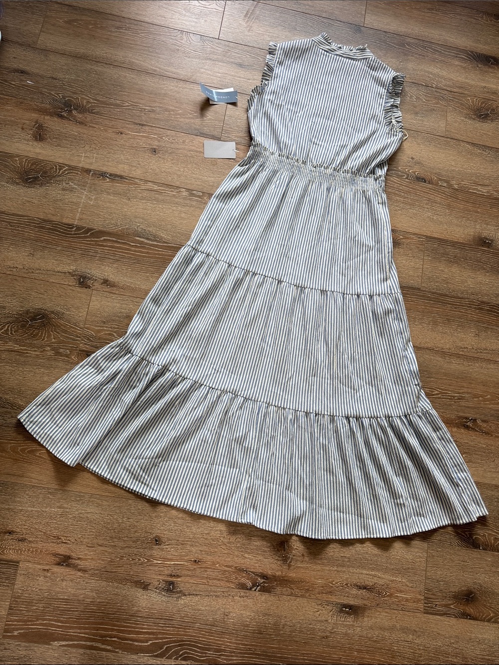 London Times White & Blue Striped Ruffle Tiered Maxi Dress Size: 12 - Picture 10 of 10